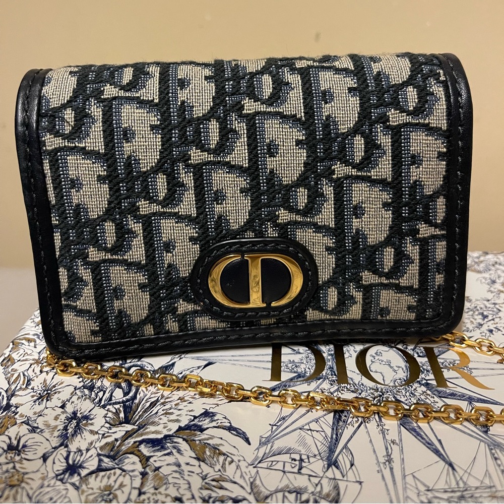 Christian Dior CHRISTIAN DIOR 30 Montaigne Nano Pouch Blue Dior Oblique Jacquard